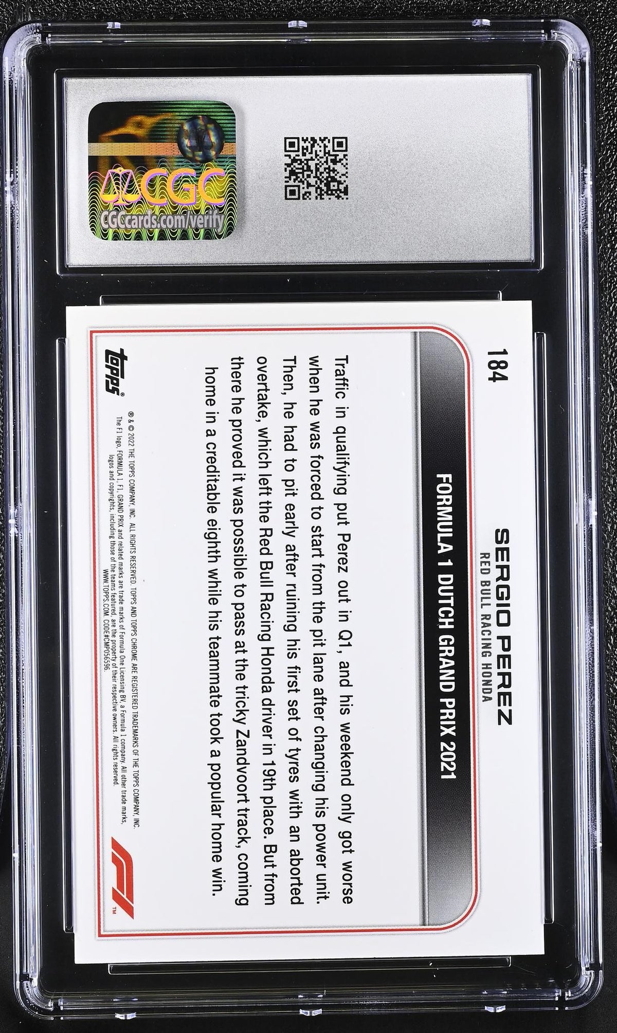 2022 Topps Chrome #184 Sergio Perez Checker Flag Refractor CGC 8.5