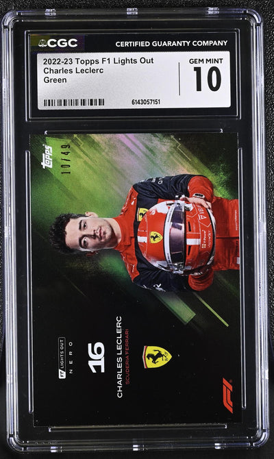 2022-23 Topps F1 Lights Out Charles Leclerc Green /49 CGC 10