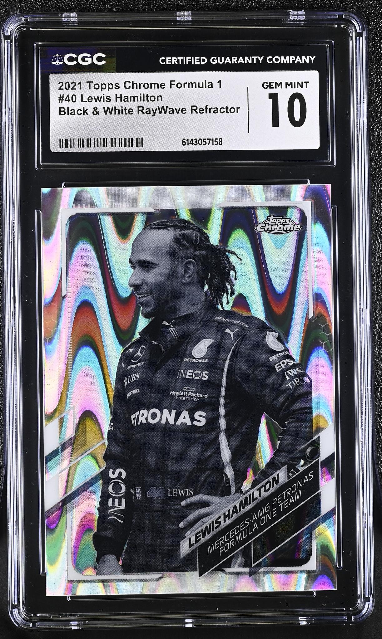2021 Topps Chrome #40 Lewis Hamilton Black & White RayWave Refractor CGC 10