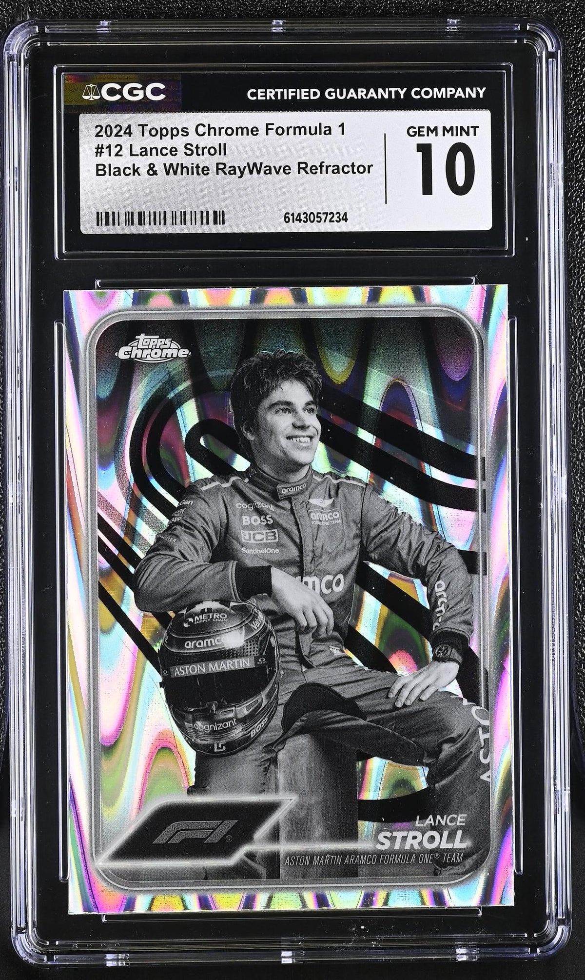 2024 Topps Chrome #12 Lance Stroll Black & White RayWave Refractor CGC 10