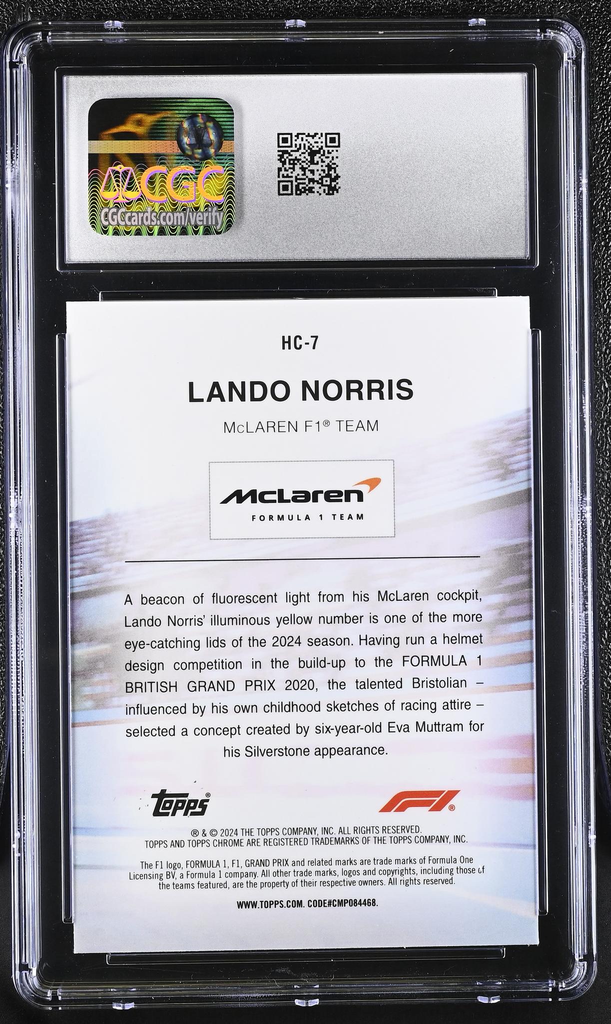 2024 Topps Chrome #HC-7 Lando Norris Helmet Collection CGC 10