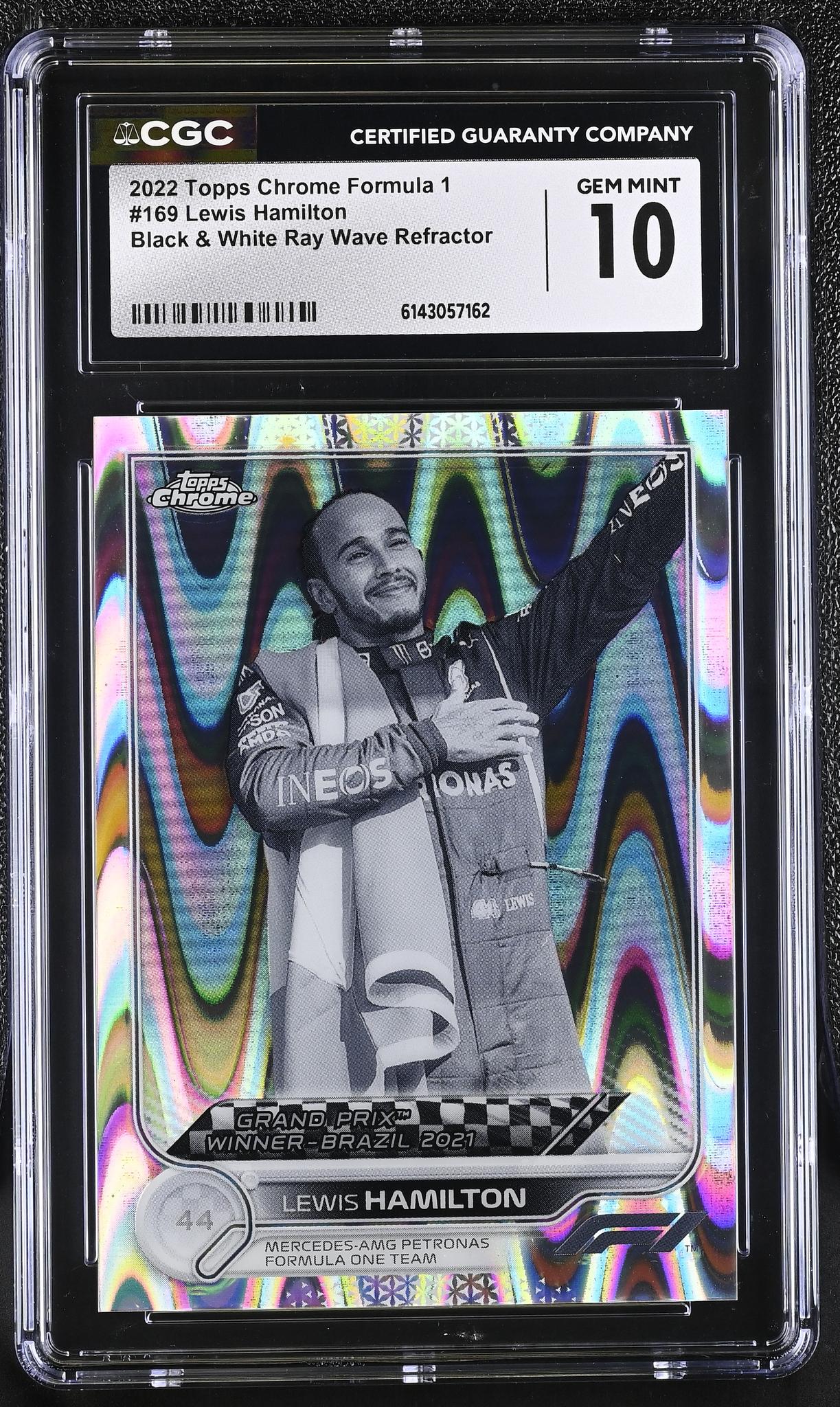 2022 Topps Chrome #169 Lewis Hamilton Black & White Ray Wave Refractor CGC 10