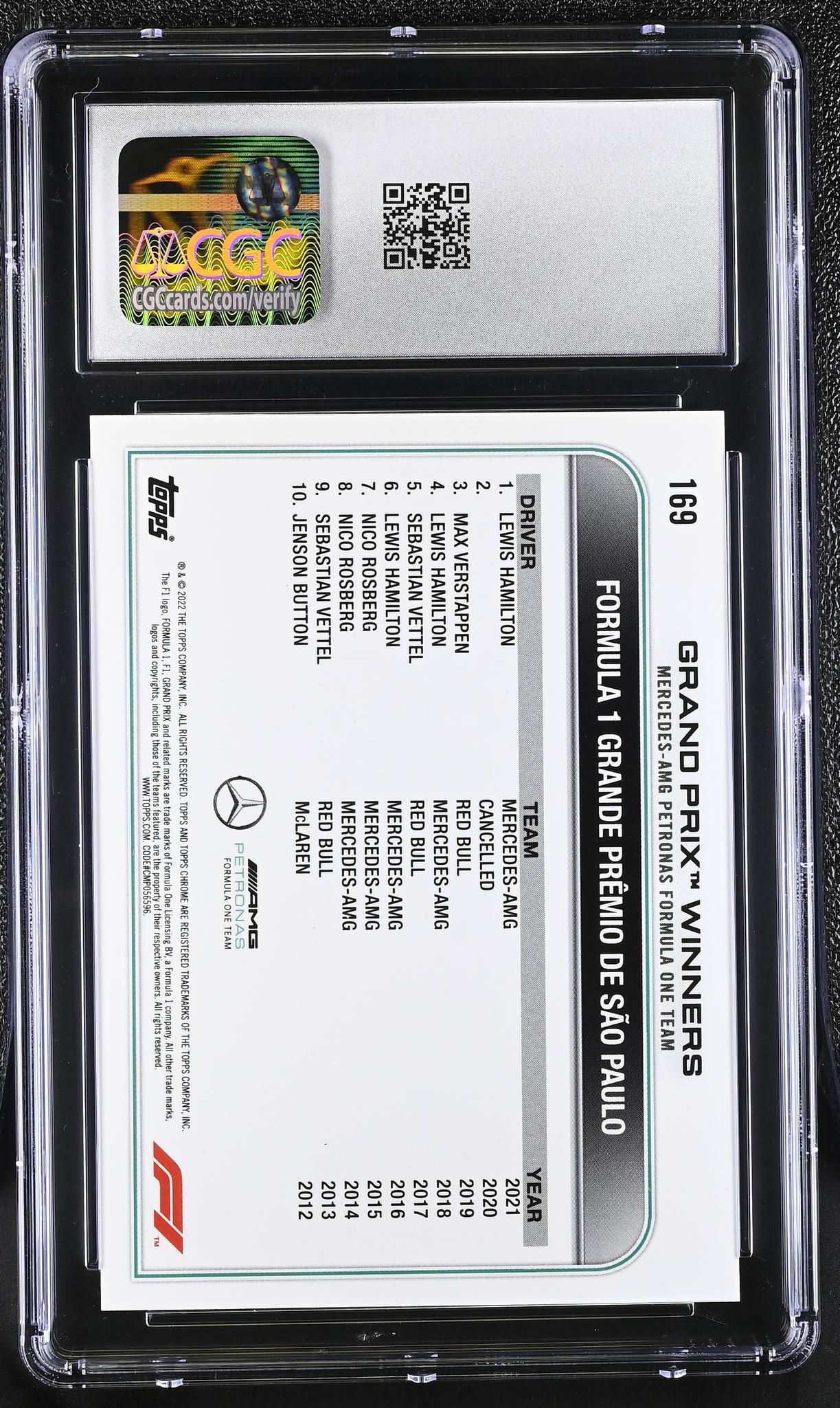 2022 Topps Chrome #169 Lewis Hamilton Black & White Ray Wave Refractor CGC 10