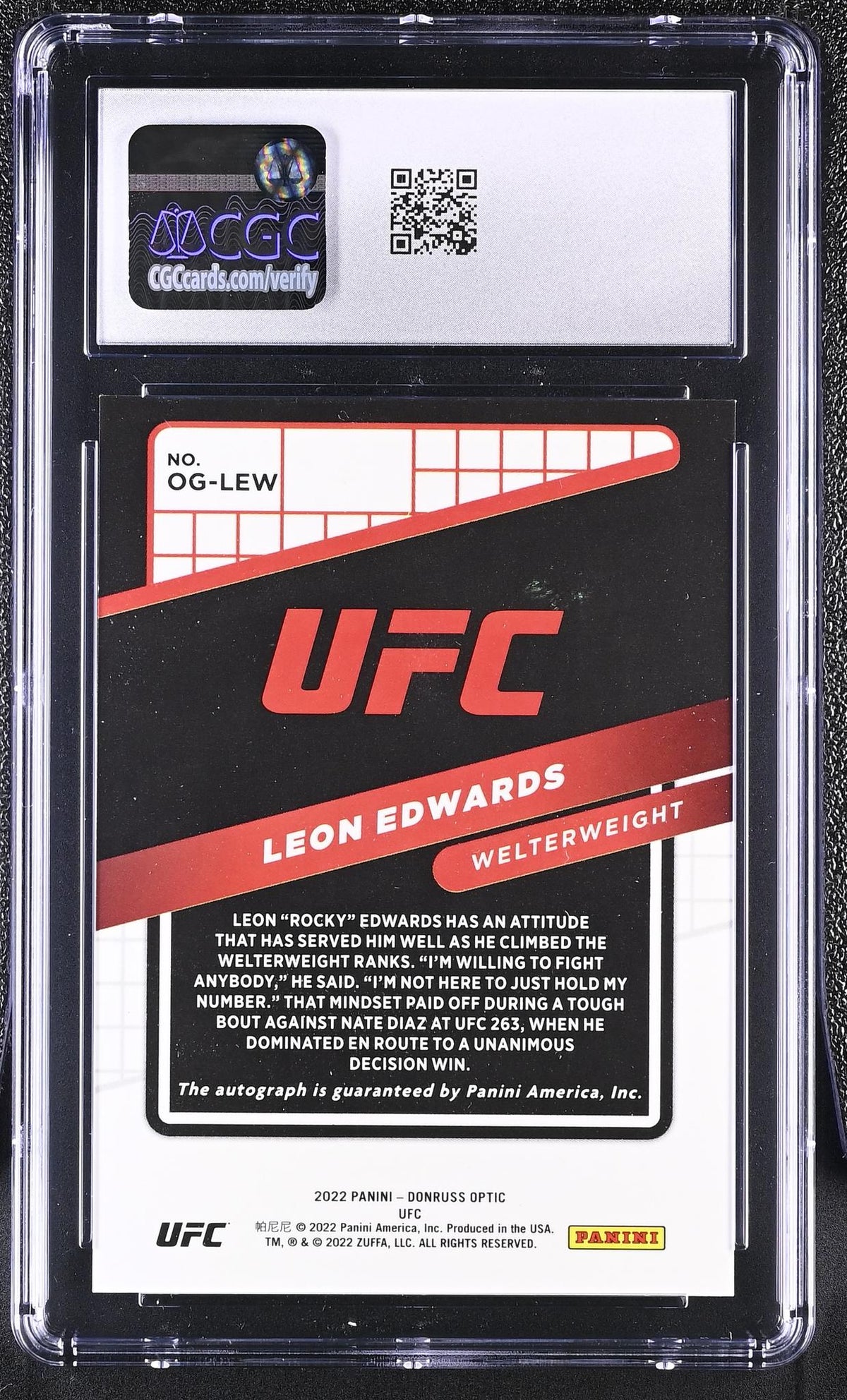 2022 Donruss Optic UFC Leon Edwards Opti-Graphs Auto #OG-LEW CGC 9.5