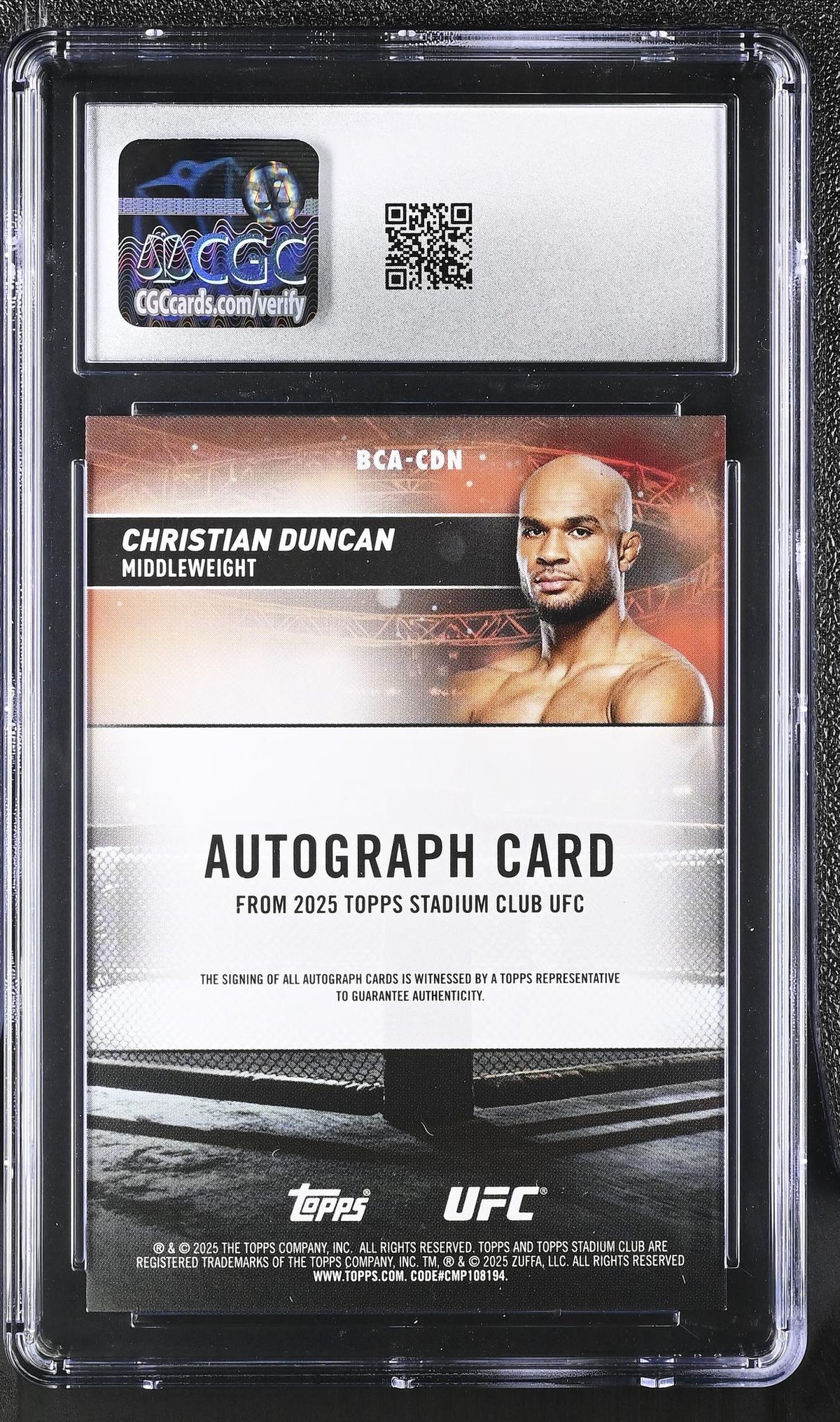 2025 Stadium Club UFC Christian Duncan Auto #BCA-CDN CGC 9