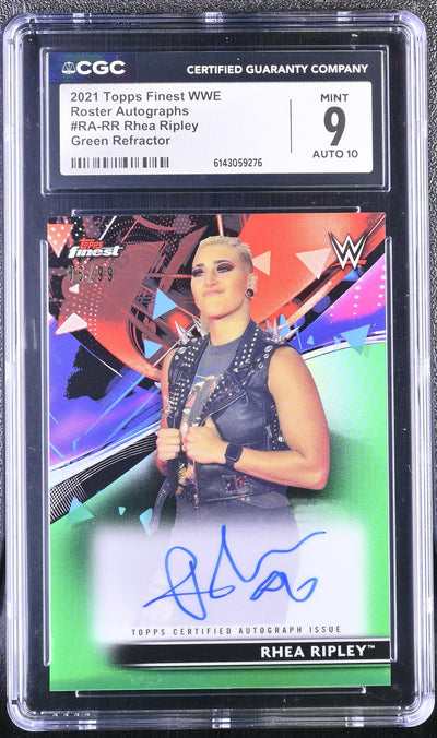 2021 Topps Finest WWE Rhea Ripley Roster Autographs Green Refractor #RA-RR /99 CGC 9