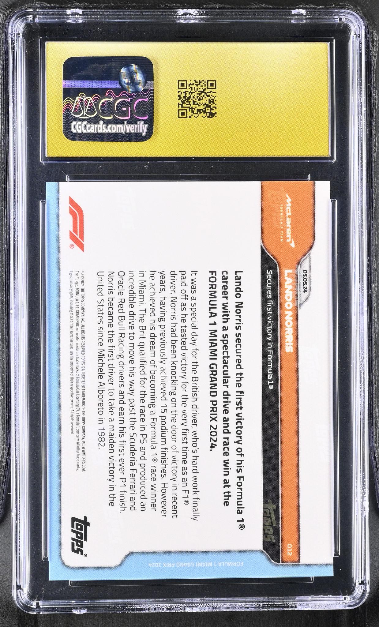 2024 Topps Now #012 Lando Norris Formula 1 Miami Grand Prix 2024 CGC 10