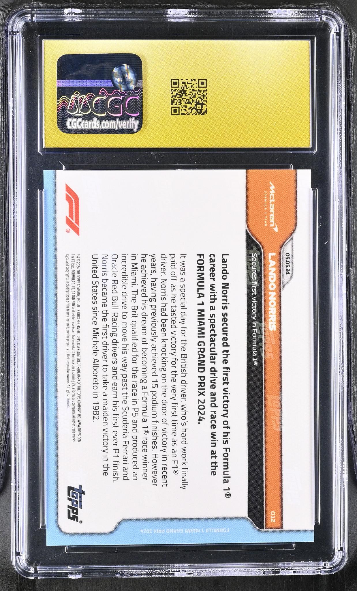 2024 Topps Now #012 Lando Norris Formula 1 Miami Grand Prix 2024 CGC 10