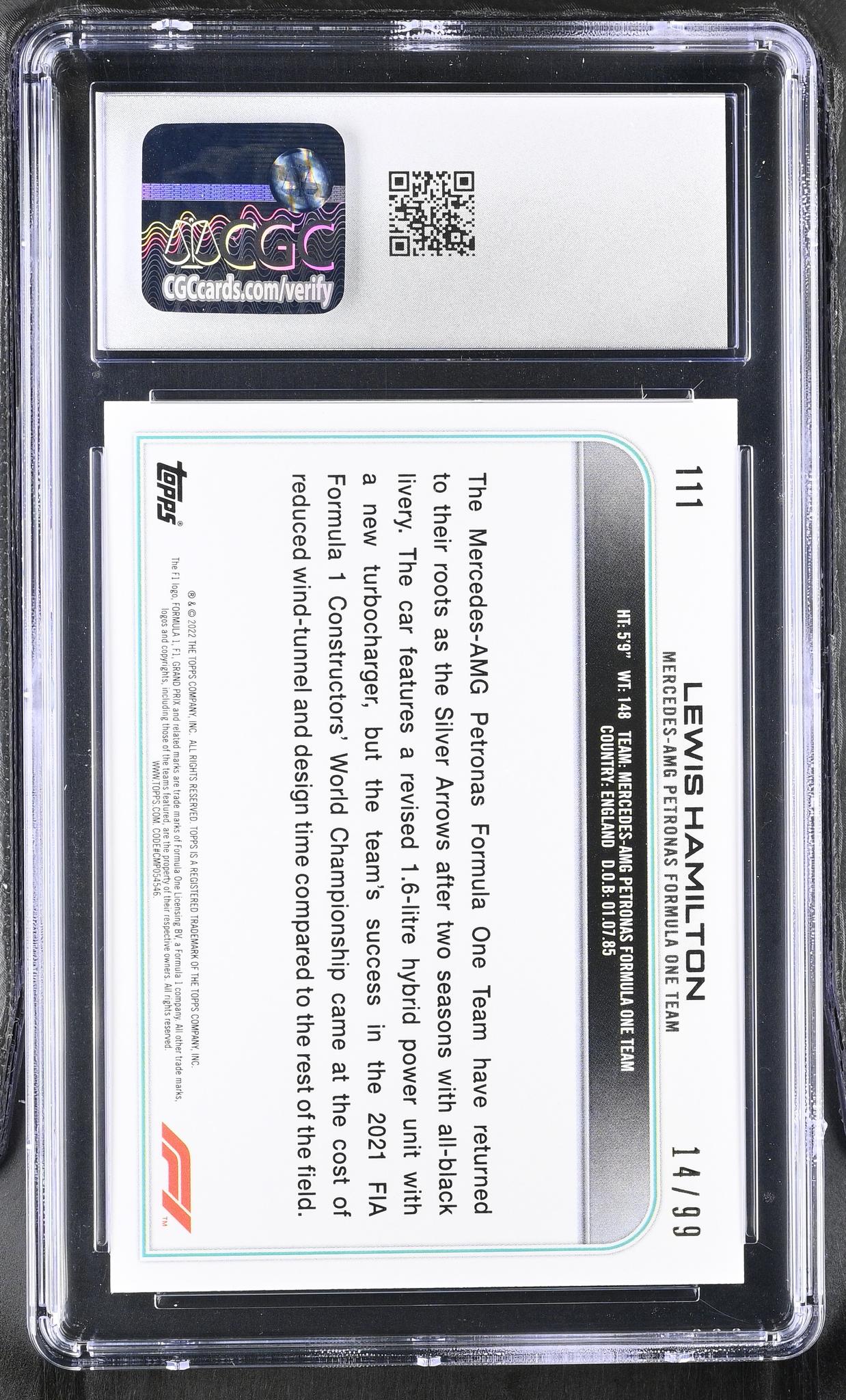 2022 Topps Formula 1 #111 Lewis Hamilton /99 CGC 9.5