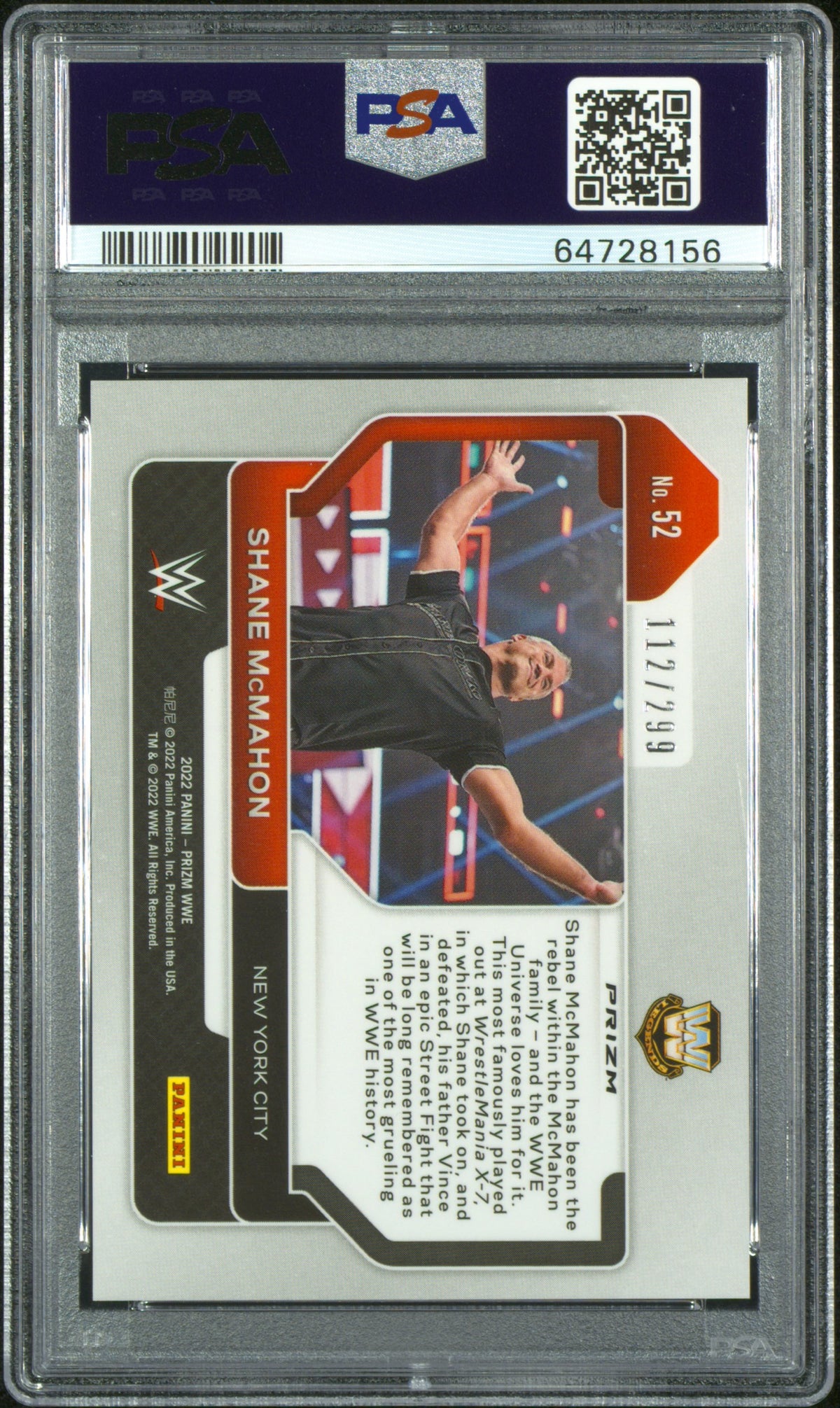 2022 Prizm WWE Shane McMahon #52 Red Prizm /199 PSA 10