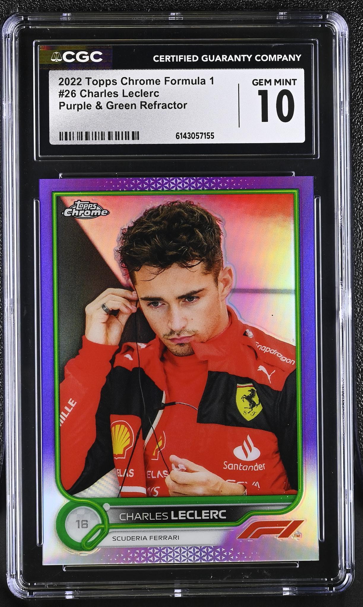 2022 Topps Chrome #26 Charles Leclerc Purple & Green Refractor CGC 10