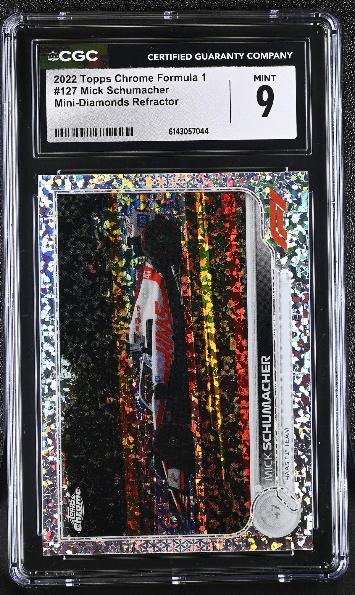 2022 Topps Chrome #127 Mick Schumacher Mini-Diamonds Refractor /299 CGC 9