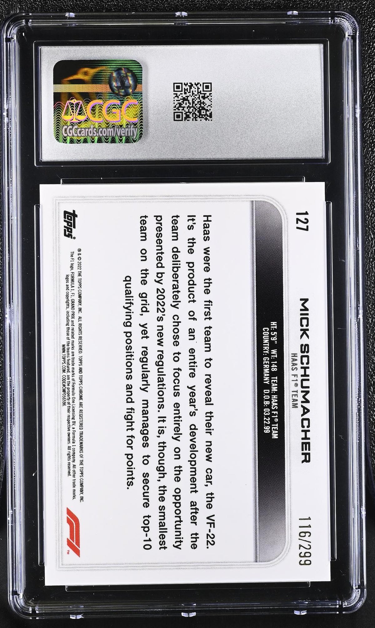 2022 Topps Chrome #127 Mick Schumacher Mini-Diamonds Refractor /299 CGC 9