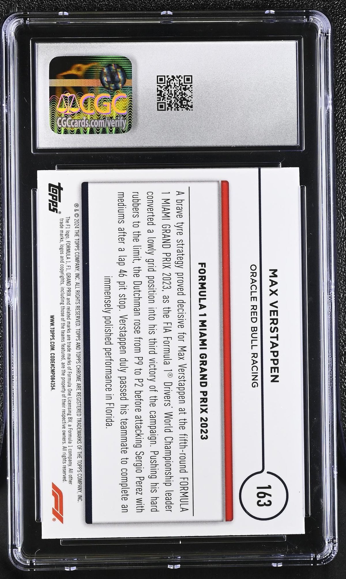 2022 Topps Chrome #163 Max Verstappen Formula 1 Miami Grand Prix 2023 CGC 10