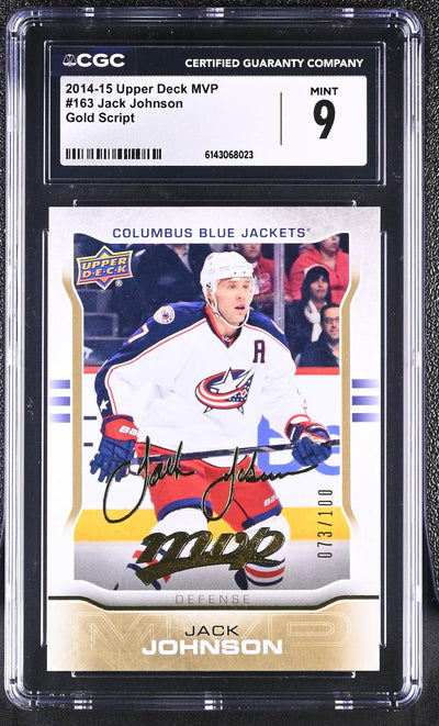 2014-15 Upper Deck MVP Jack Johnson #163 Gold Script Auto /100 CGC 9