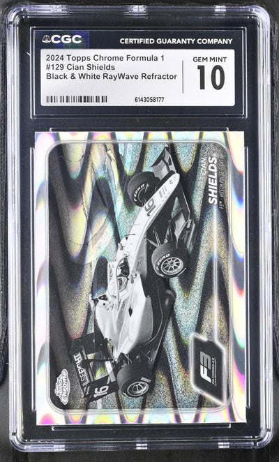 2024 Topps Chrome Formula 1 Cian Shields #129 Black & White RayWave Refractor CGC 10