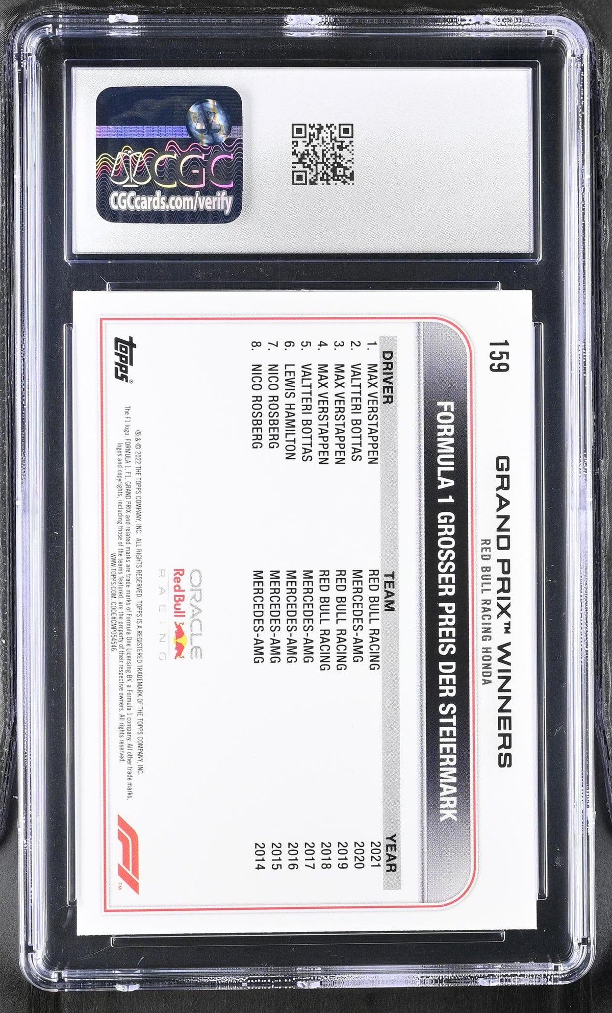 2022 Topps #159 Max Verstappen Checker Flag CGC 9