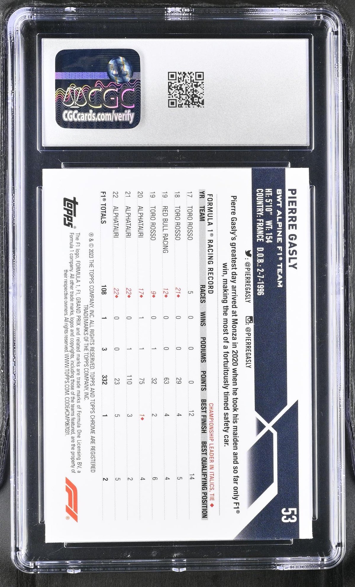 2023 Topps Chrome #53 Pierre Gasly /399 CGC 9.5