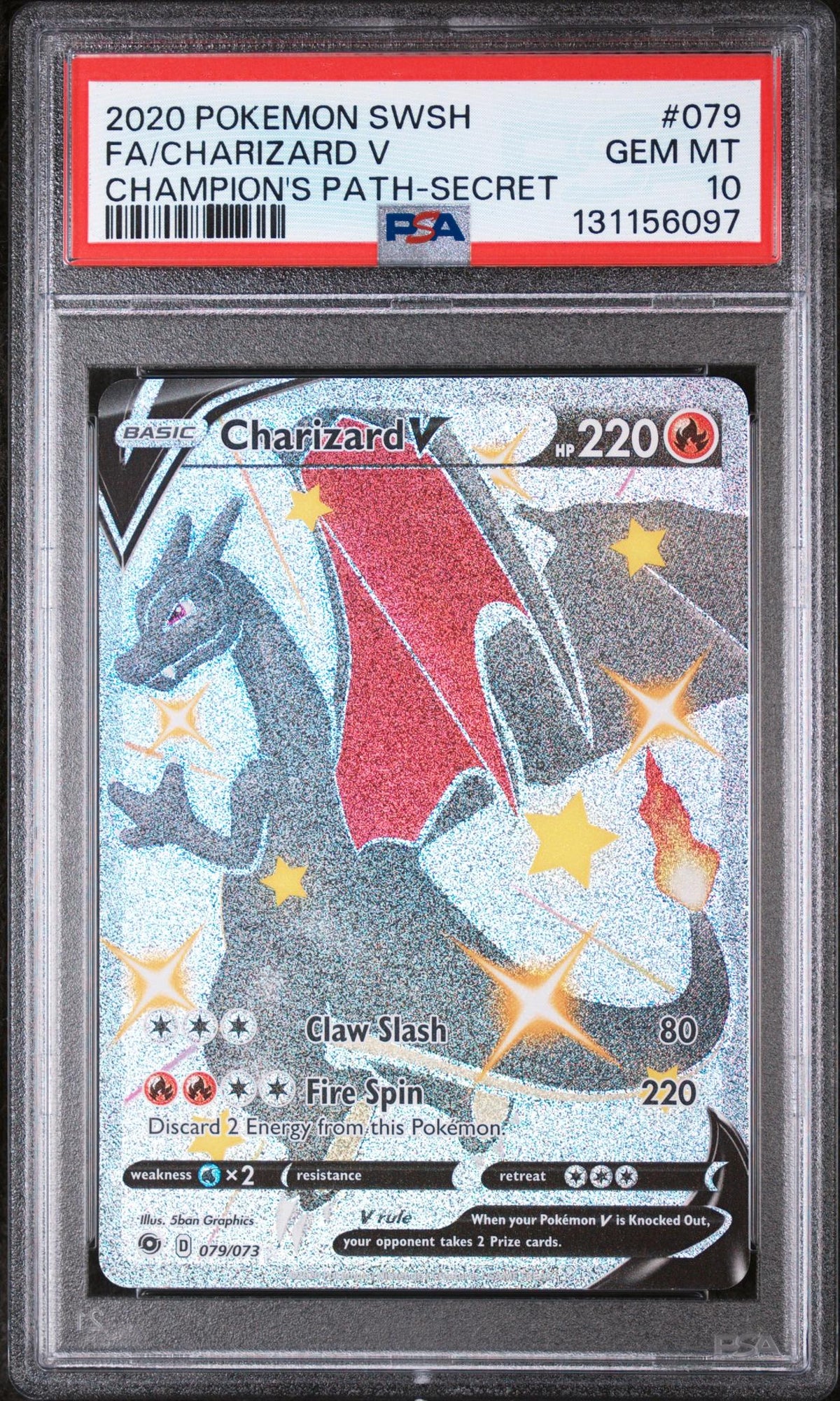 2020 Pokemon Sword and Shield Champion's Path Secret Rare Charizard V #079 PSA 10
