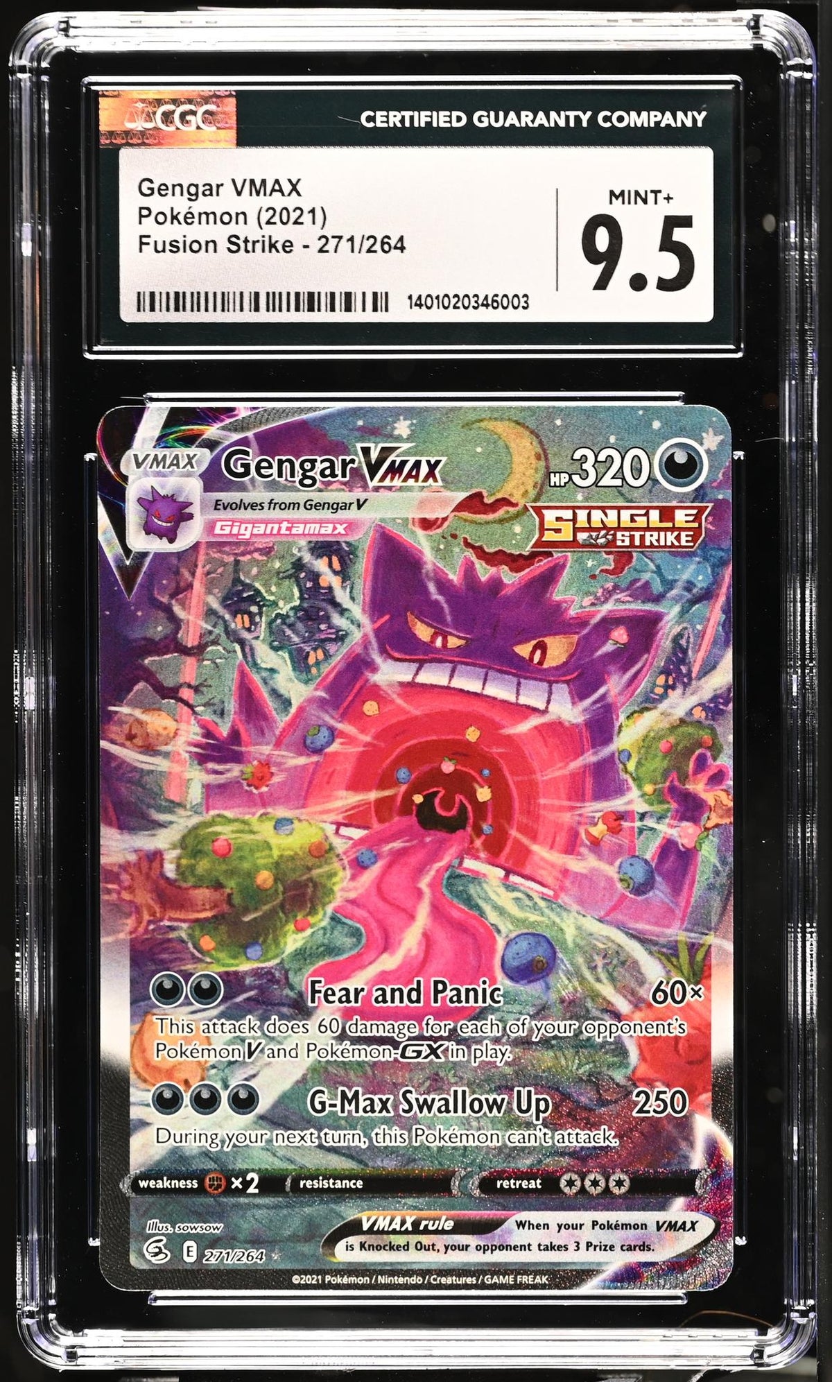 2021 Fusion Strike #271/264 Gengar VMAX Single Strike CGC 9.5