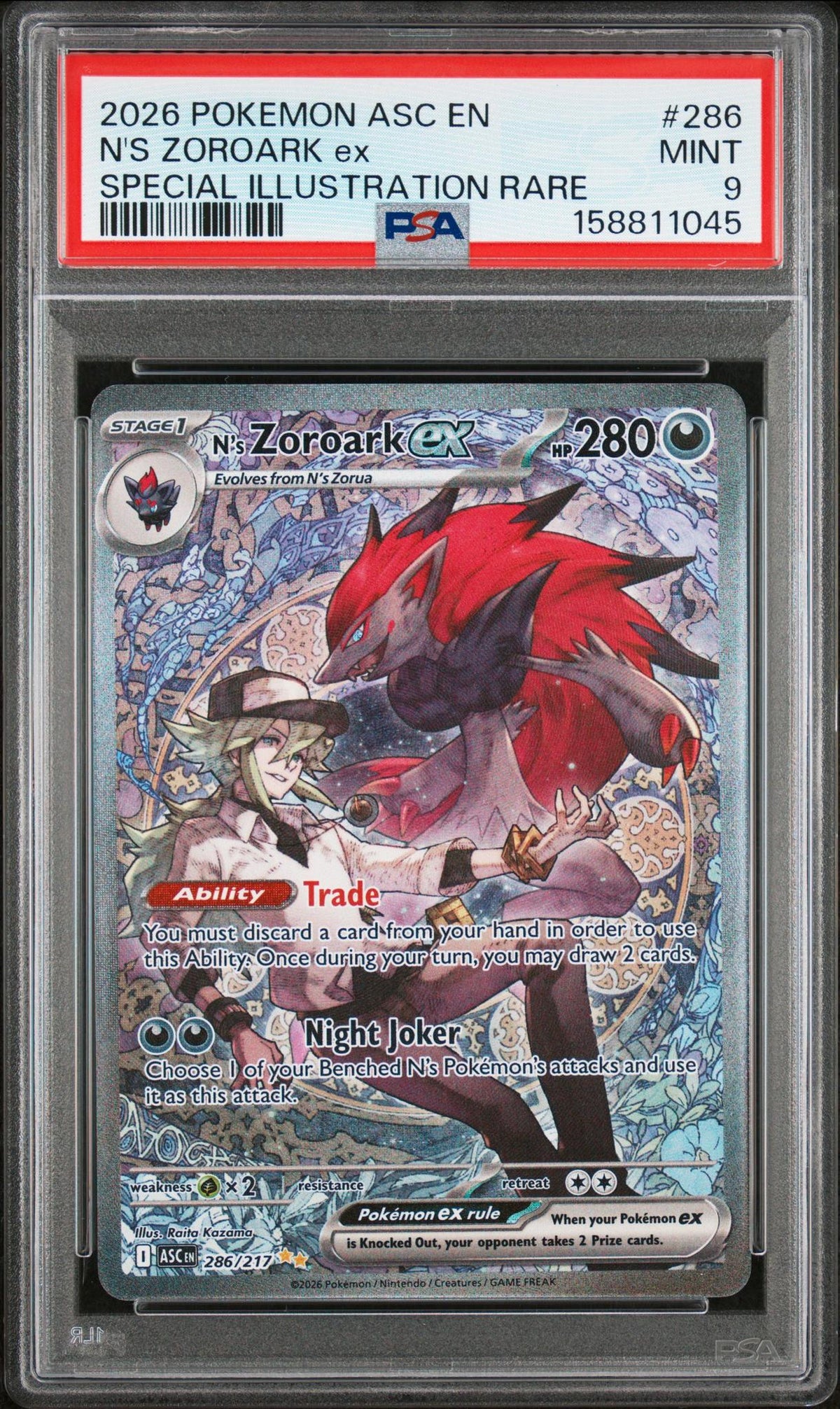 2026 Pokemon Mega Evolution Ascended Heroes Special Illustration Rare N's Zoroark Ex #286 PSA 9