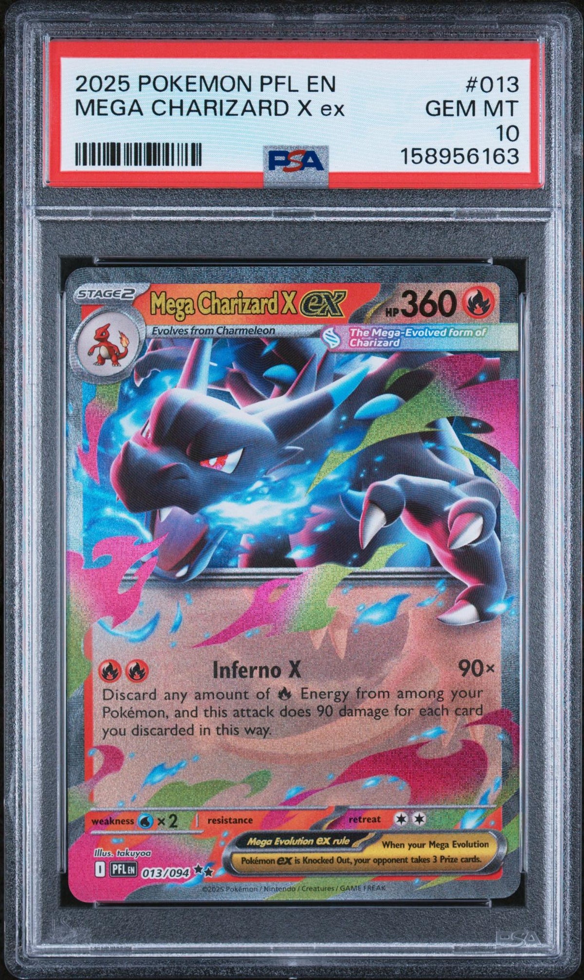 2025 Pokemon Mega Evolution Phantasmal Flames Mega Charizard X Ex #013 PSA 10