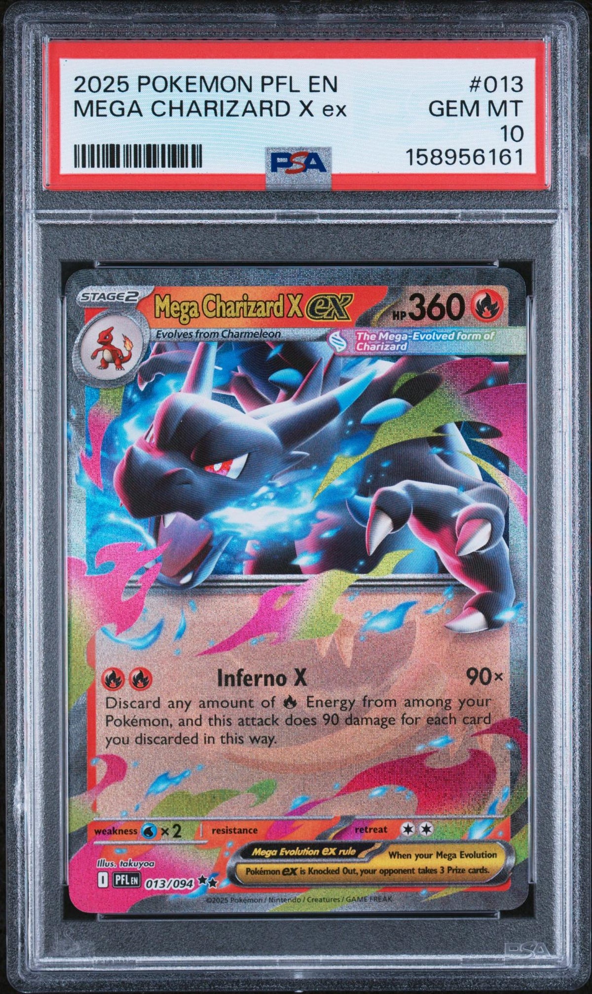 2025 Pokemon Mega Evolution Phantasmal Flames Mega Charizard X Ex #013 PSA 10