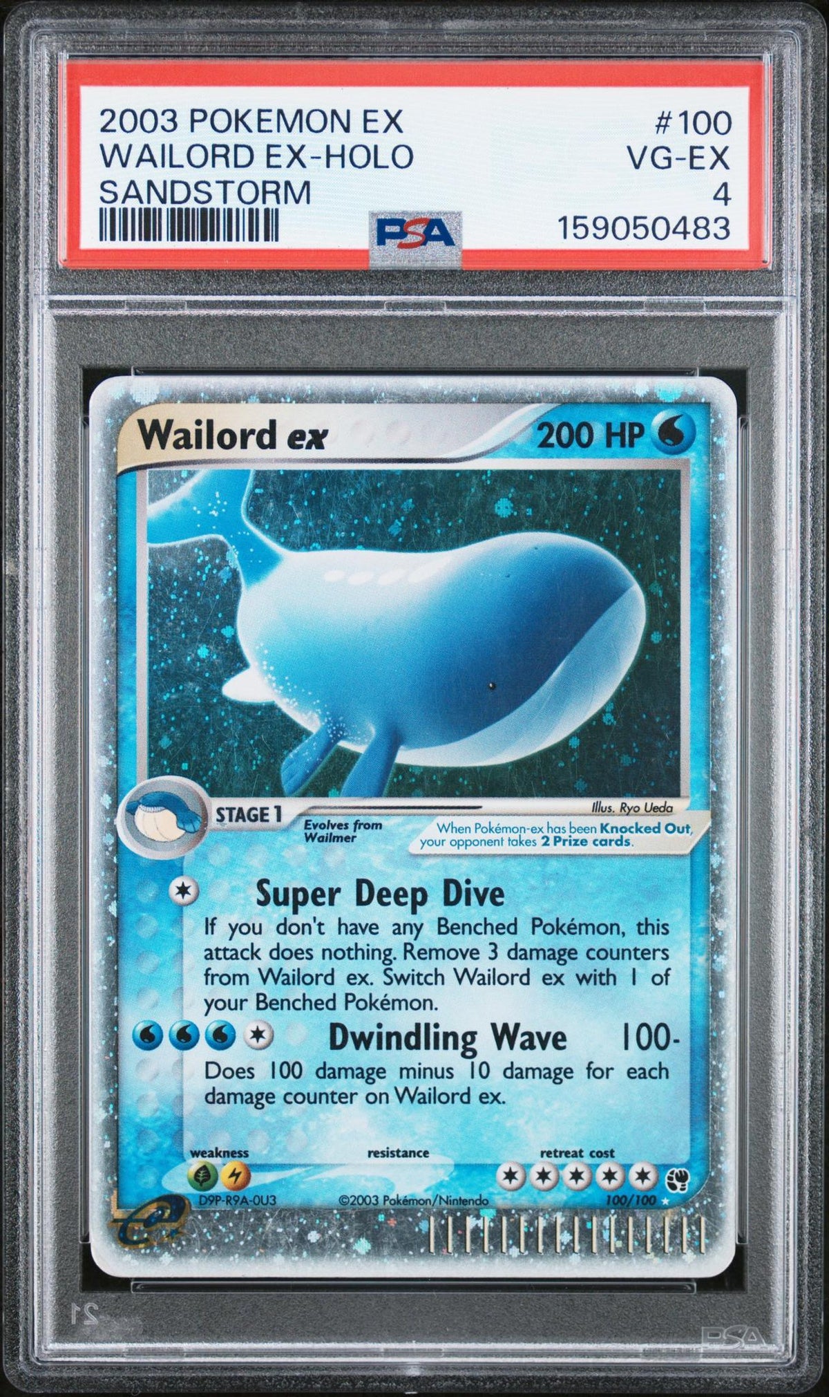 2003 Ex Sandstorm (2003 Copyright, W/ "E" Symbol) English Holo Wailord Ex #100 PSA 4