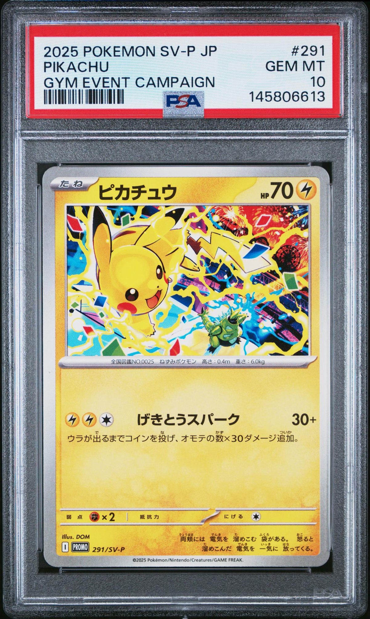 2025 Pokemon Scarlet and Violet Promo Japanese Gym Event Participation Pikachu #291 PSA 10