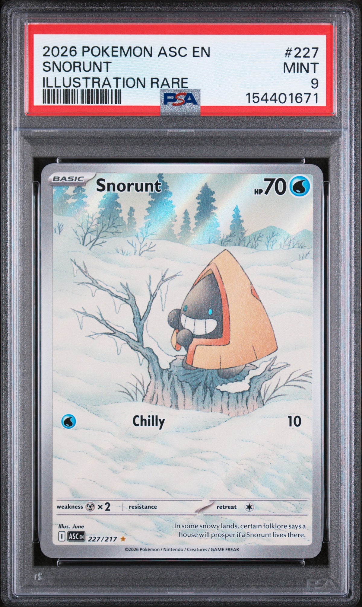 2026 Pokemon Mega Evolution Ascended Heroes Illustration Rare Snorunt #227 PSA 9
