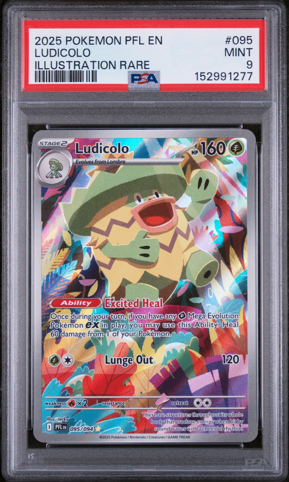 2025 Pokemon Mega Evolution Phantasmal Flames Illustration Rare Ludicolo #095 PSA 9