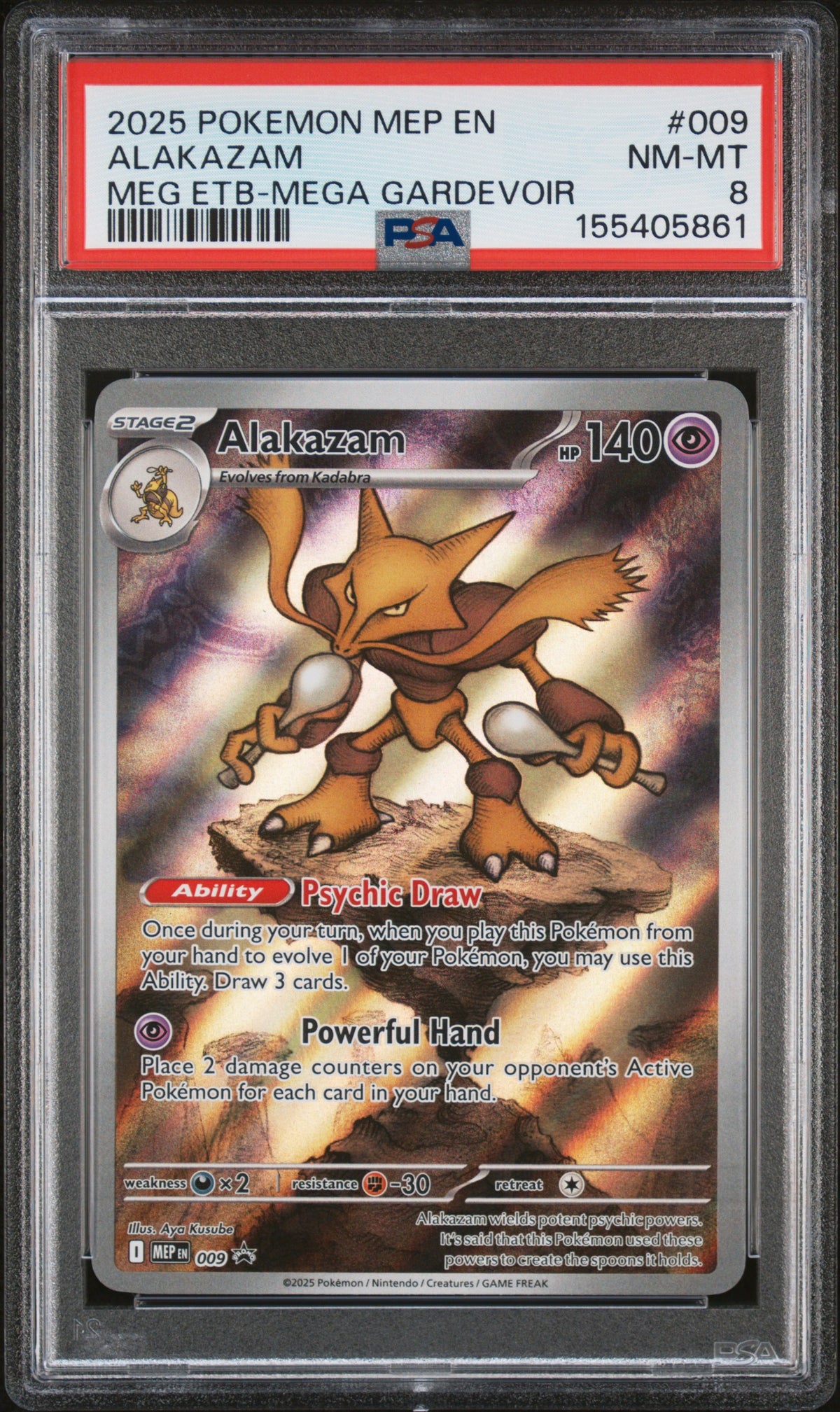 2025 Pokemon Mega Evolution Black Star Promo Mega Gardevoir Elite Trainer Box Alakazam #009 PSA 8