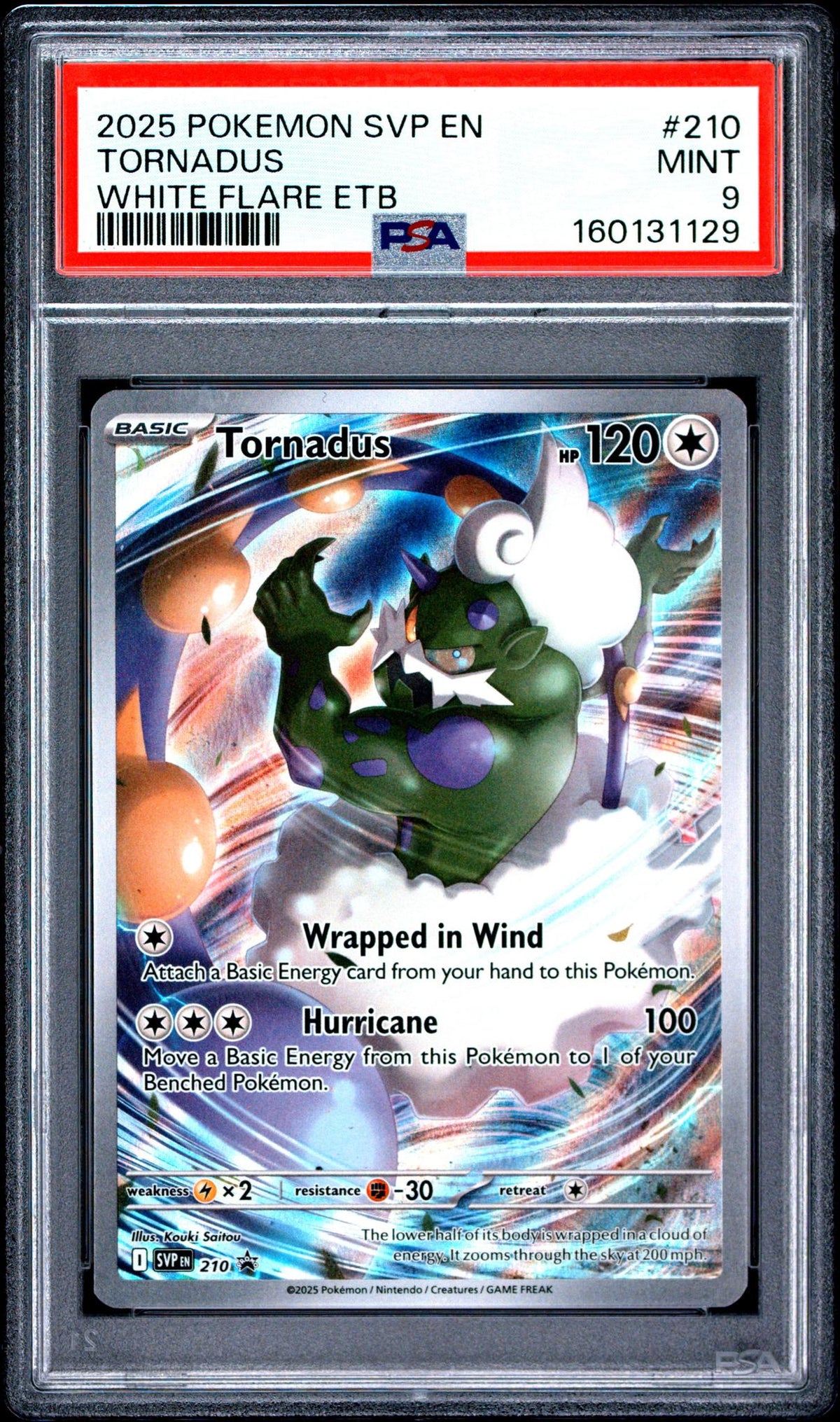2025 Pokemon Scarlet and Violet Black Star White Flare Promo Elite Trainer Box Tornadus #210 PSA 9
