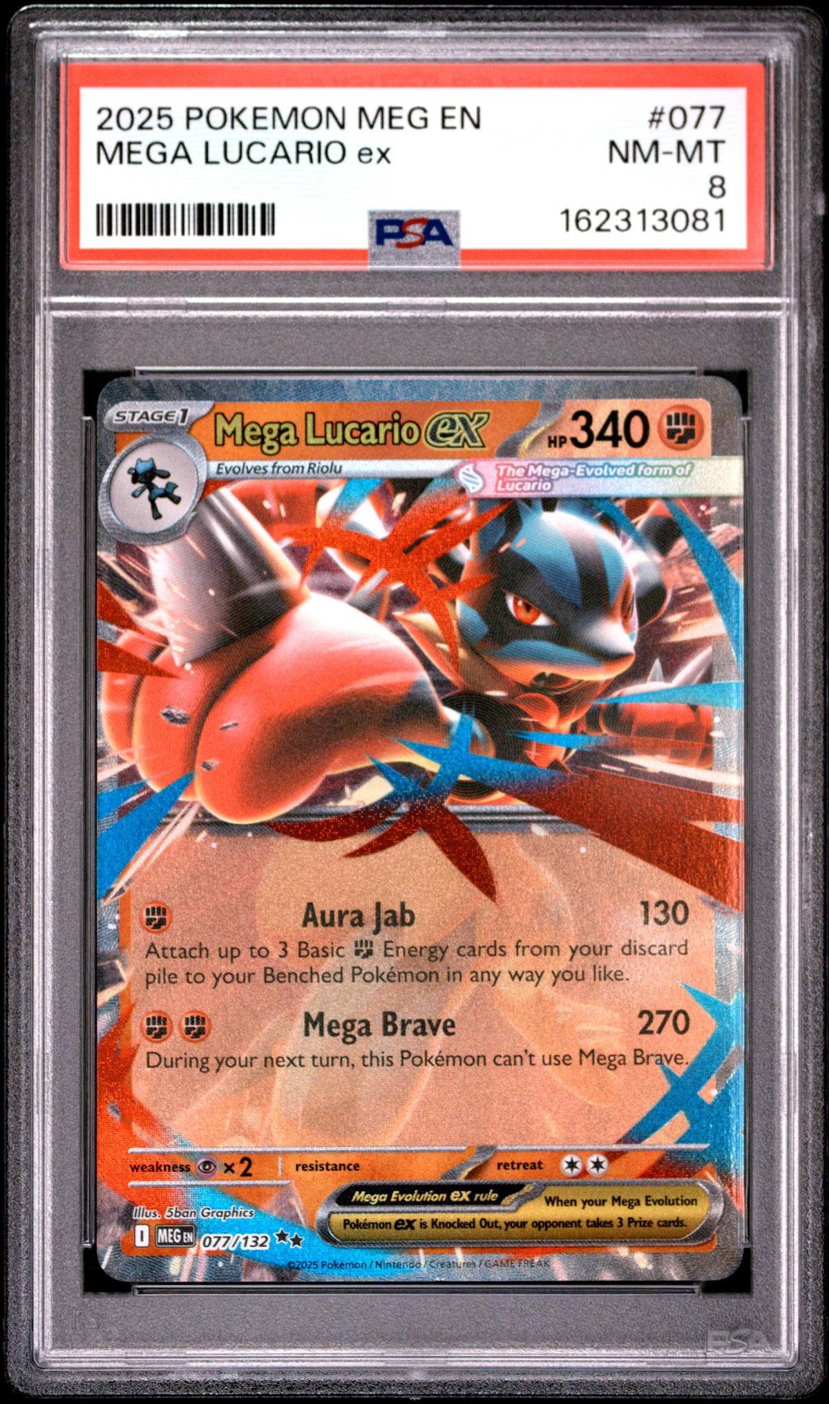 2025 Pokemon Mega Evolution Mega Lucario Ex #077 PSA 8