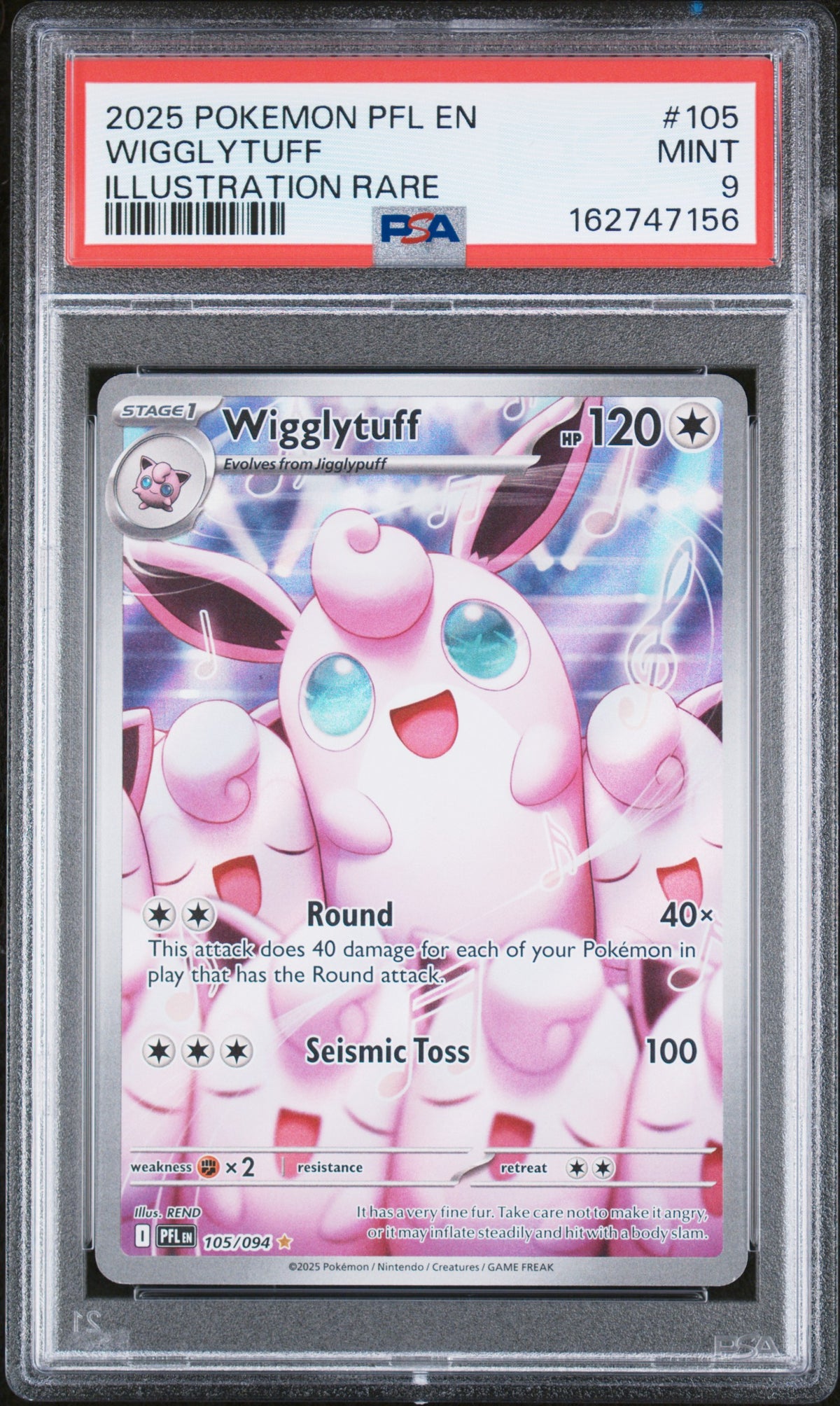 2025 Pokemon Scarlet and Violet Phantasmal Flames Illustration Rare Wigglytuff #105 PSA 9