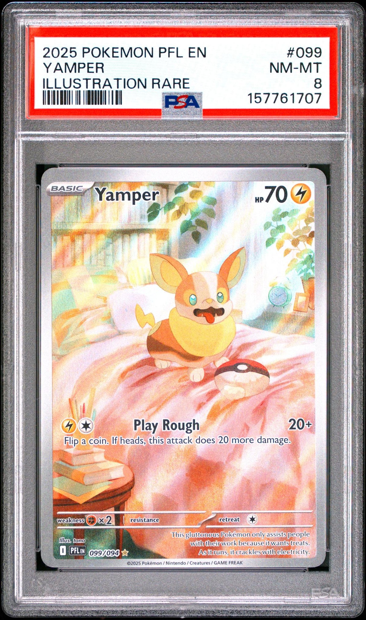 2025 Pokemon Mega Evolution Phantasmal Flames Illustration Rare Yamper #099 PSA 8