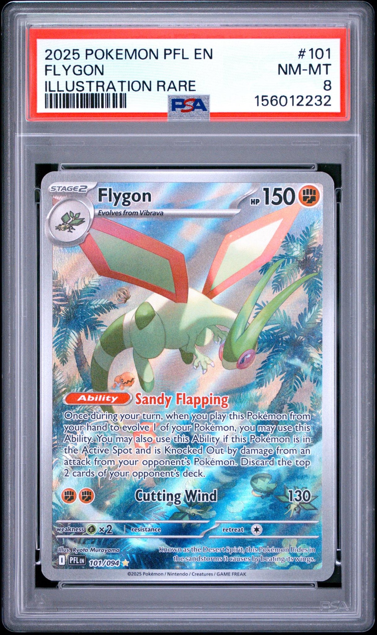 2025 Pokemon Mega Evolution Phantasmal Flames Illustration Rare Flygon #101 PSA 8
