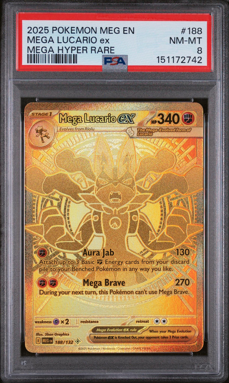 Pokémon Mega Lucario ex Mega Hyper Rare #188/132 PSA 8