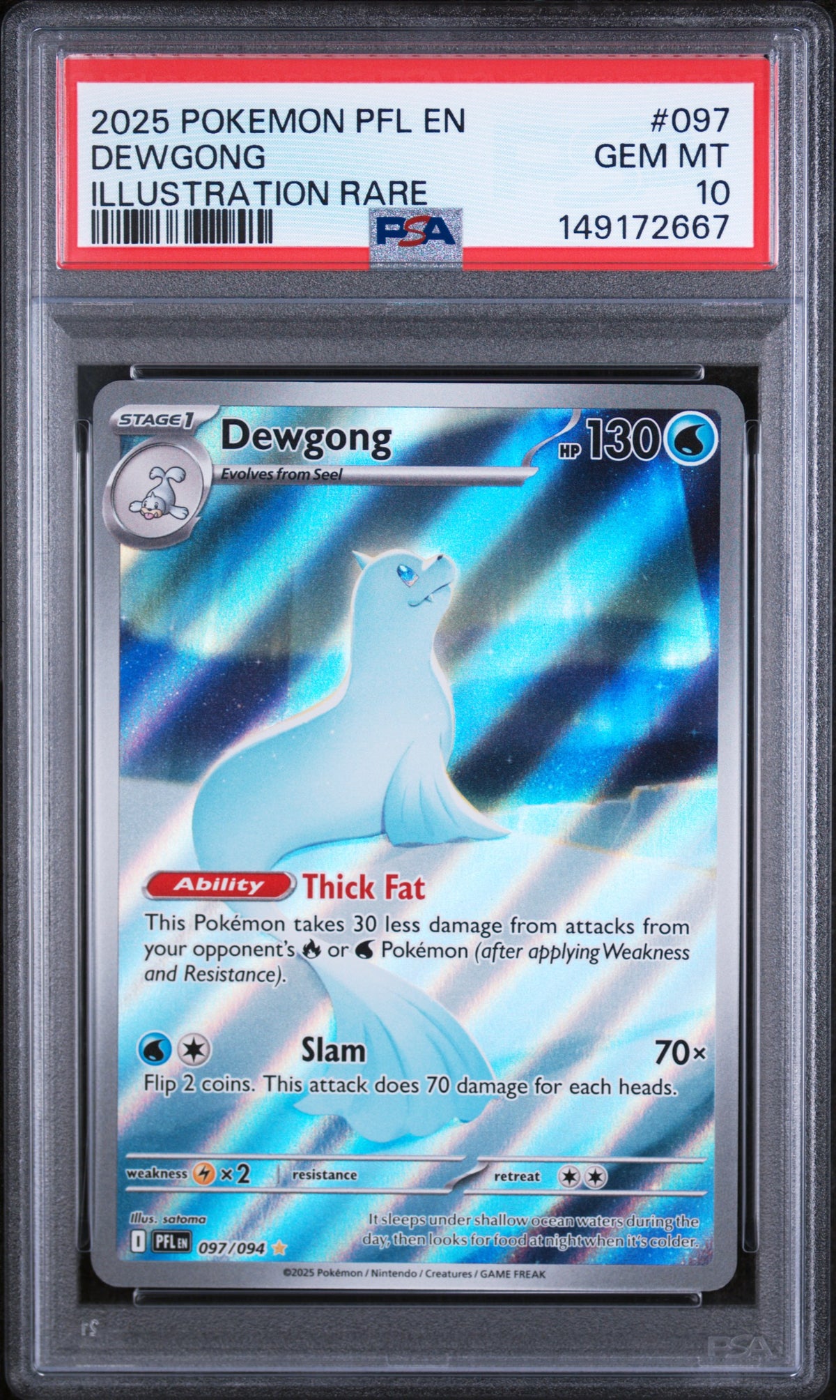 2025 Pokemon Mega Evolution Phantasmal Flames Illustration Rare Dewgong #097 PSA 10
