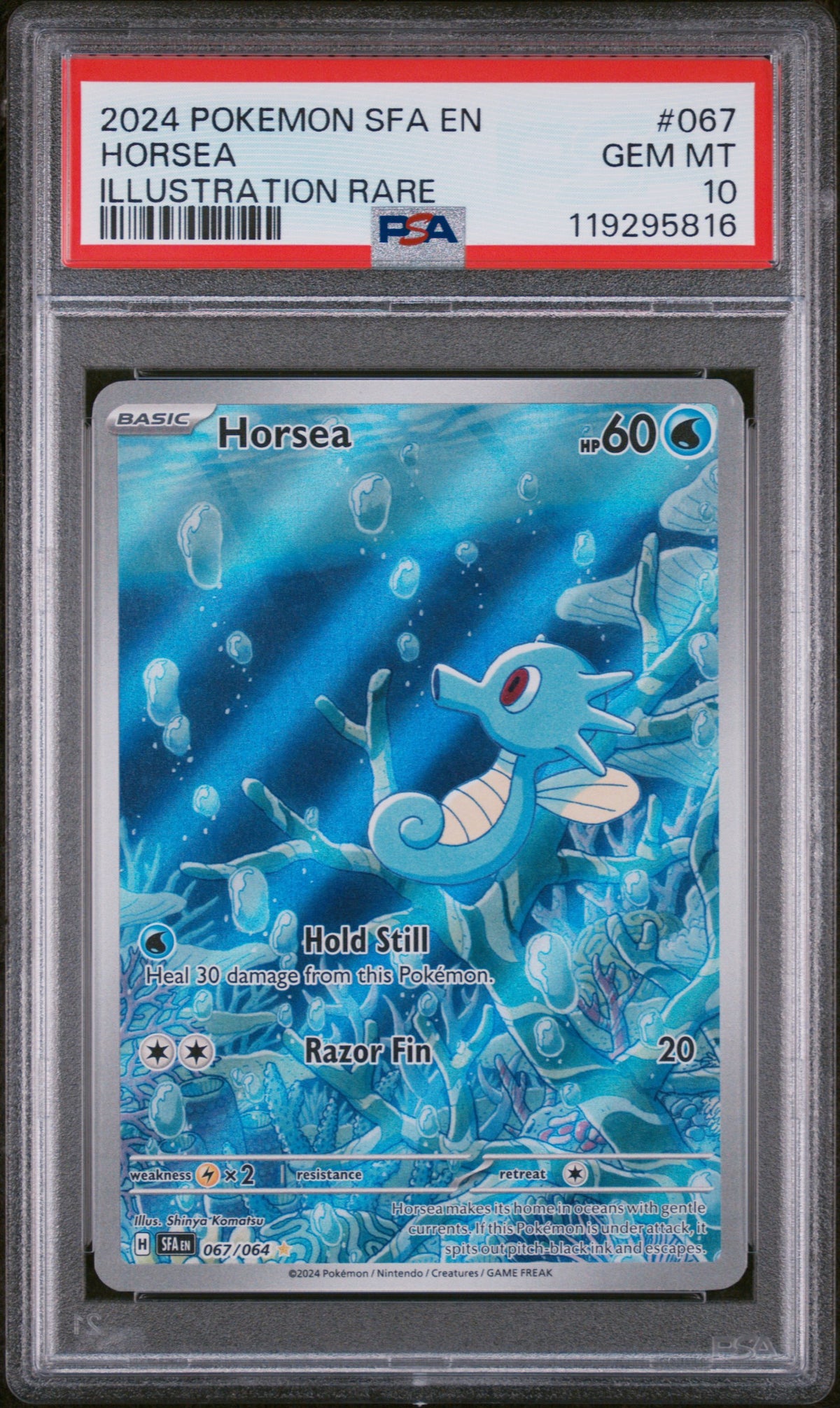 2024 Pokemon Scarlet and Violet Shrouded Fable Illustration Rare Horsea #067 PSA 10