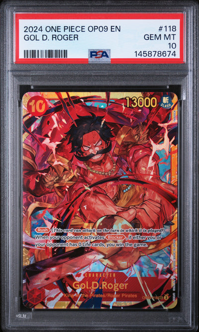 One Piece Card Game Gol D. Roger #118 OP09 PSA 10