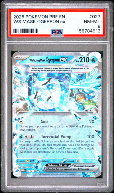 2025 Pokemon Prismatic Evolutions Holo Wellspring Mask Ogerpon Ex #27 PSA 8
