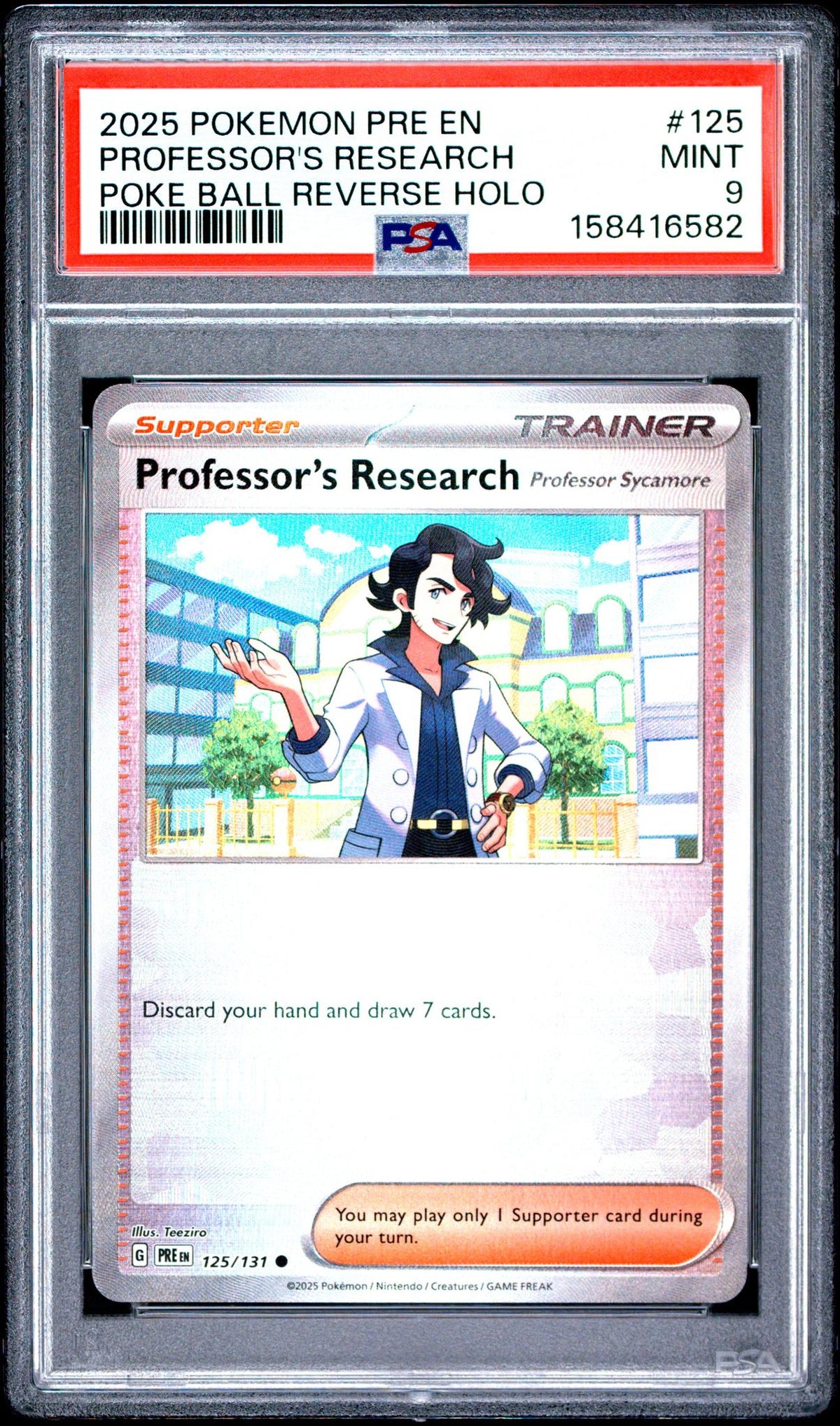 2025 Prismatic Evolutions - Pre En - English Poké Ball Holo Professor's Research #125 PSA 9