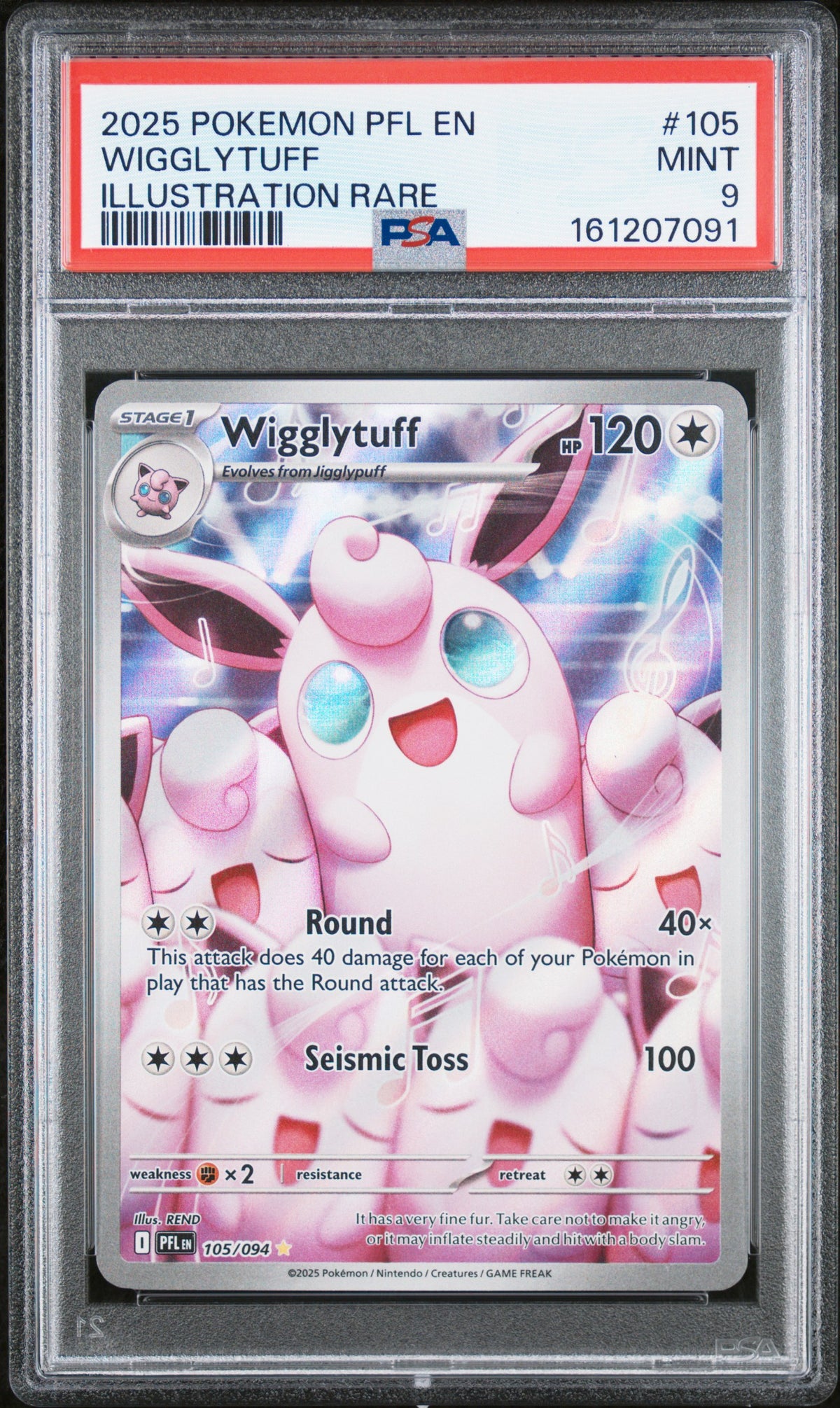 2025 Pokemon Scarlet and Violet Phantasmal Flames Illustration Rare Wigglytuff #105 PSA 9