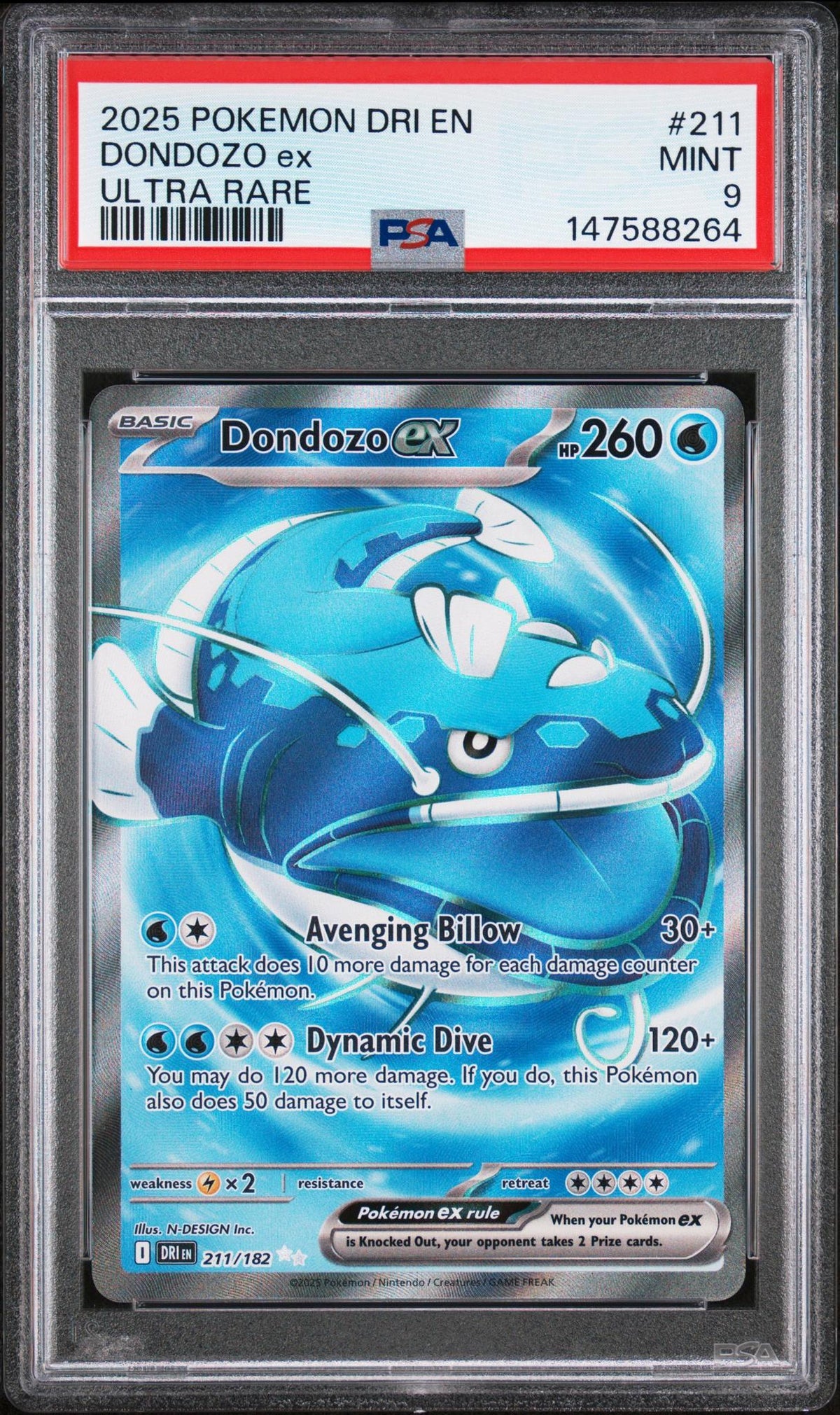 2025 Destined Rivals - Dri En - English Ultra Rare Holo Dondozo Ex #211 PSA 9