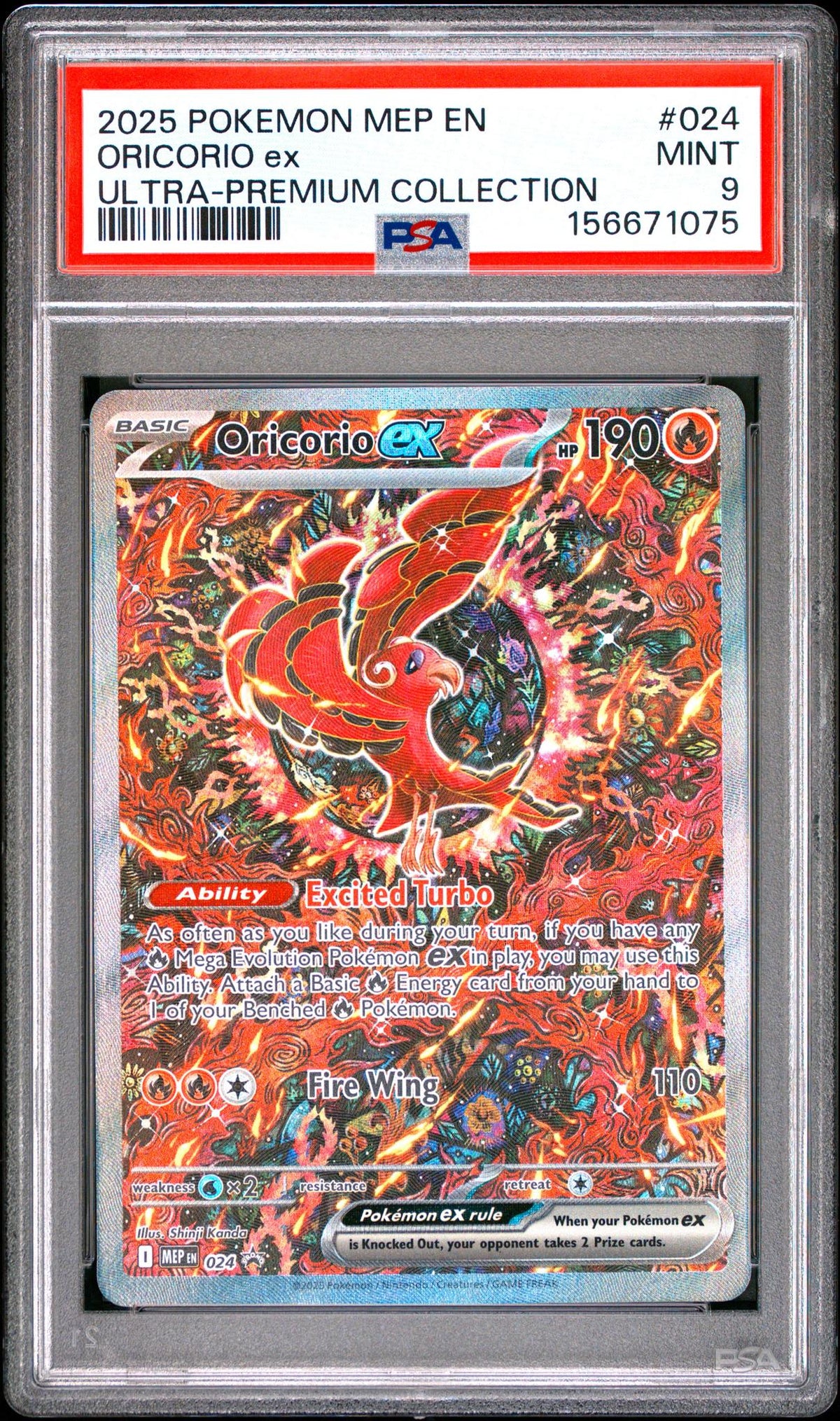 2025 Pokemon Mega Evolution Mega Charizard X Ex Black Star Promo Ultra Premium Collection Oricorio Ex #024 PSA 9