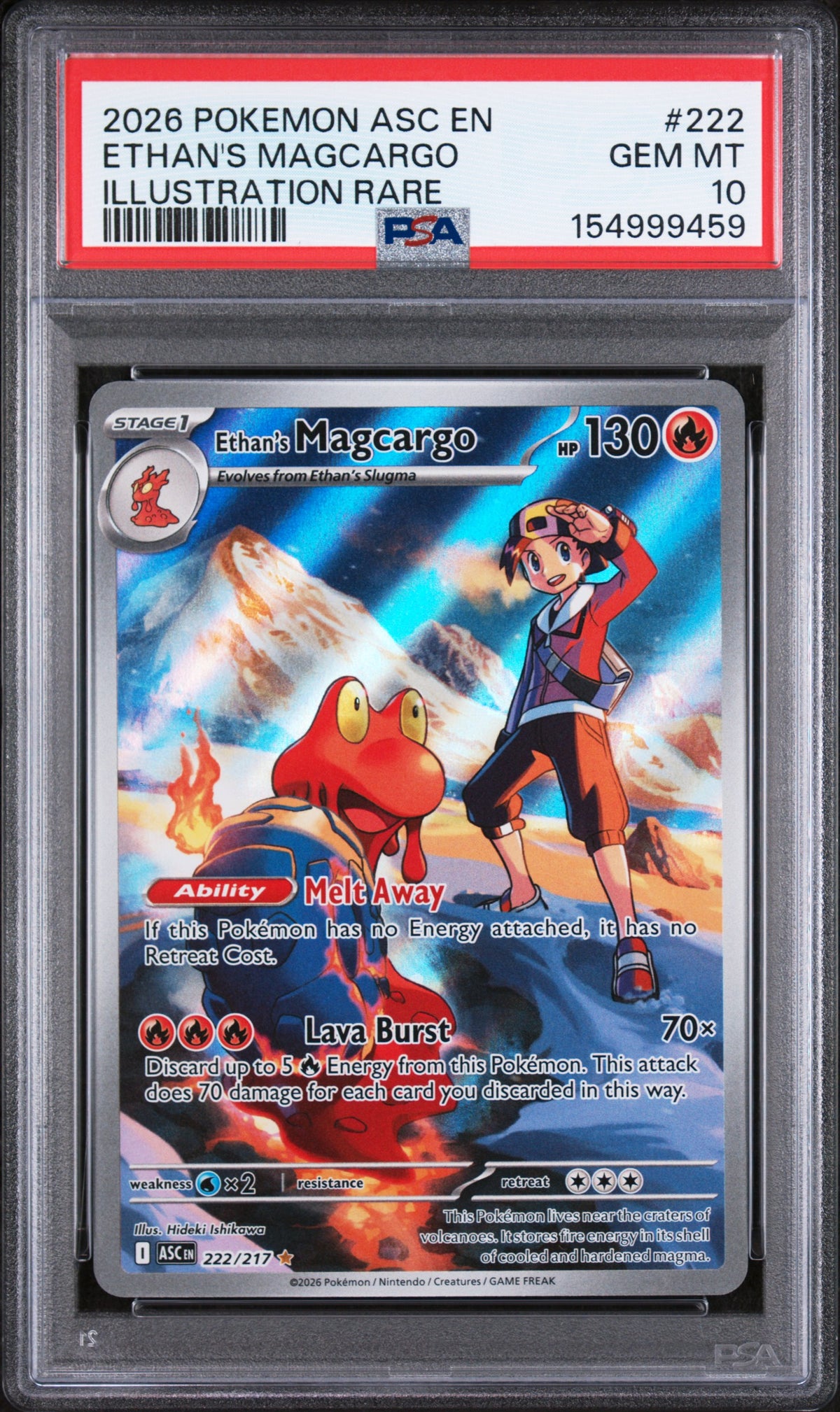 2026 Pokemon Mega Evolution Ascended Heroes Illustration Rare Ethan's Magcargo #222 PSA 10