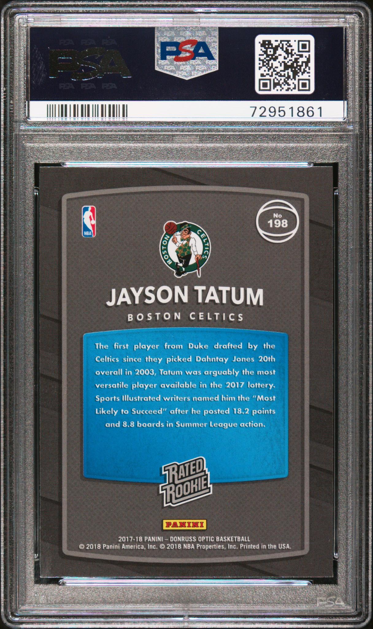 2017 Donruss Optic Rated Rookie Jayson Tatum #198 PSA 10