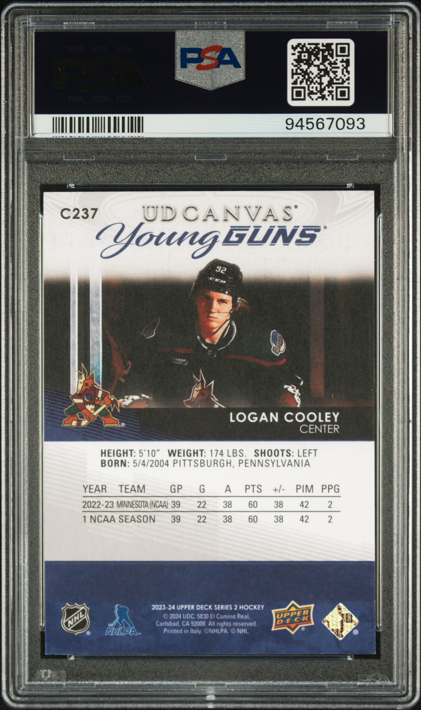 2023 Upper Deck UD Canvas Logan Cooley #C237 PSA 10