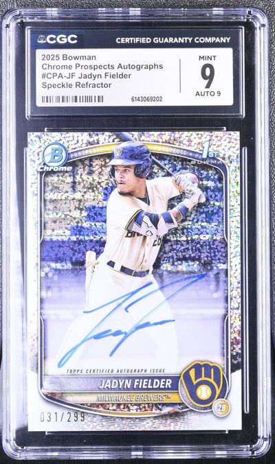 2025 Bowman Chrome Prospects Autographs Jadyn Fielder #CPA-JF Speckle Refractor Auto /299 CGC 9